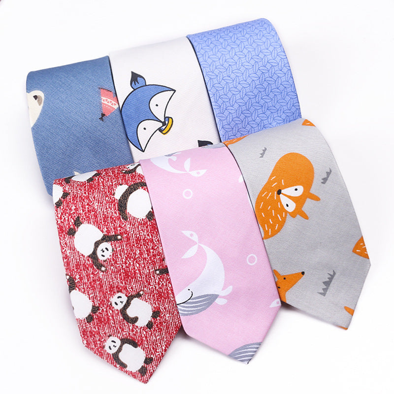 Printed Cartoon Cotton Neck Unisex Animal Pattern Tie