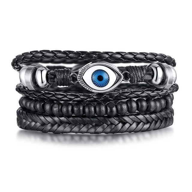 4pcs Adjustable Black Bracelets Set - Harajuku Style Jewelry