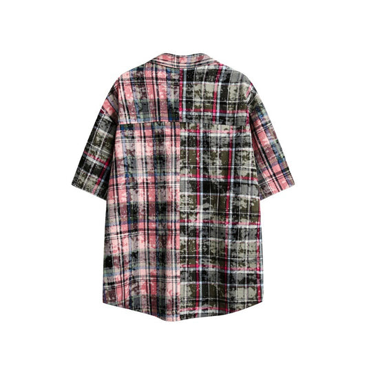 Unisex Washed Plaid Shirt - Loose Fit Harajuku Style