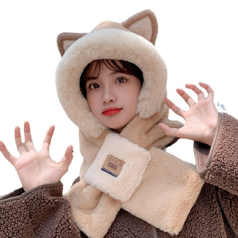 Cute Bear Hat Scarf - Warm One-Piece Winter Accessory
