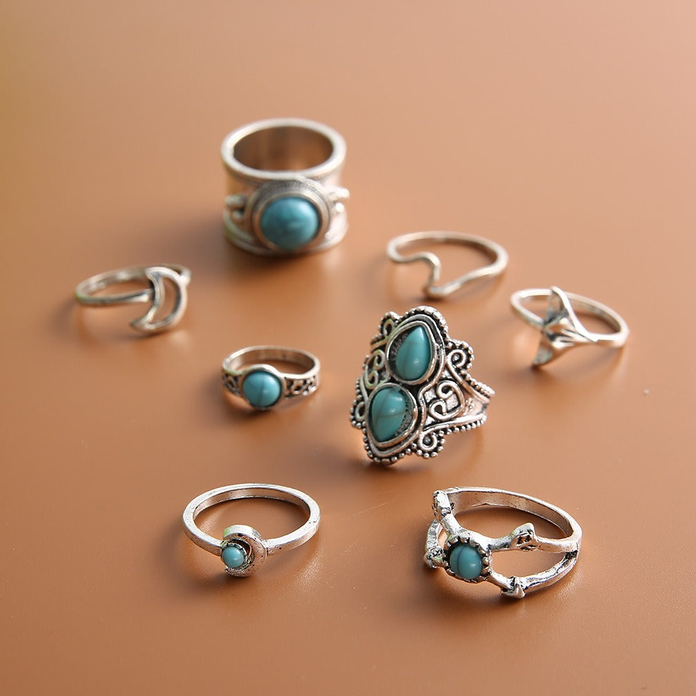 Playful Crescent Fish Tail Diamond Set Ring - 8-Piece Combo