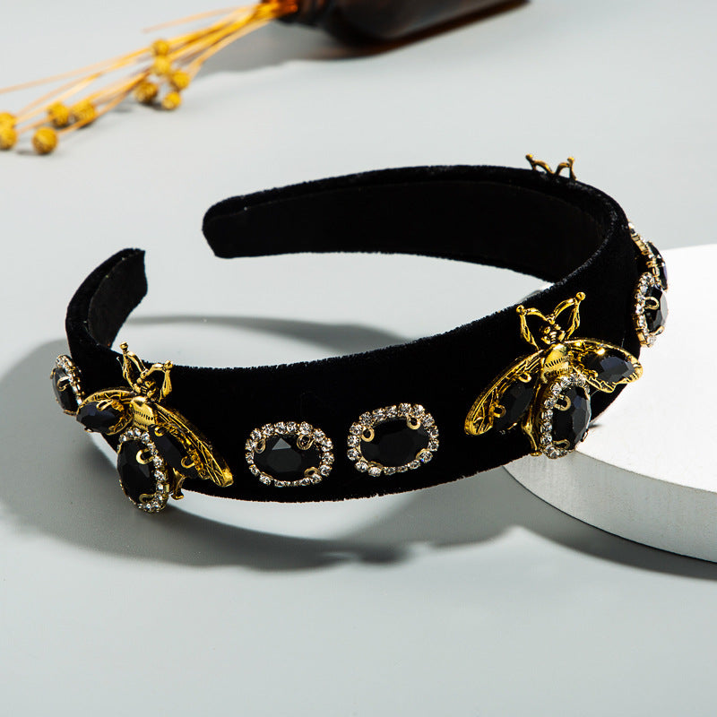 Baroque Black Gold Velvet Bee Headband