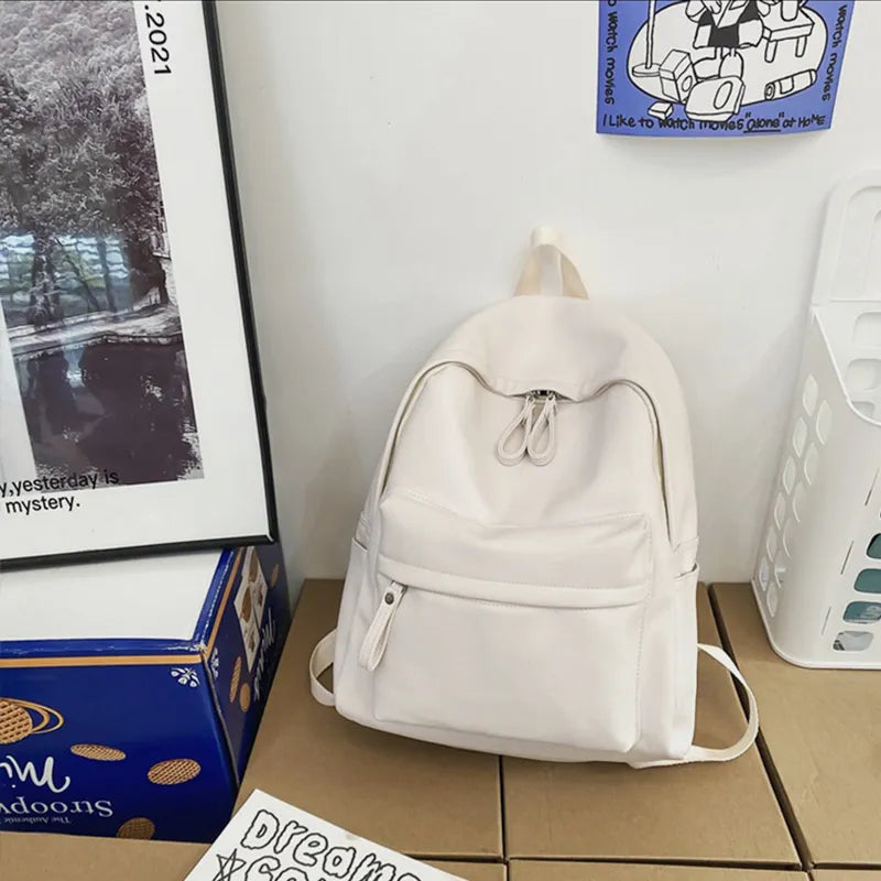 Harajuku PU Leather Zip Backpack
