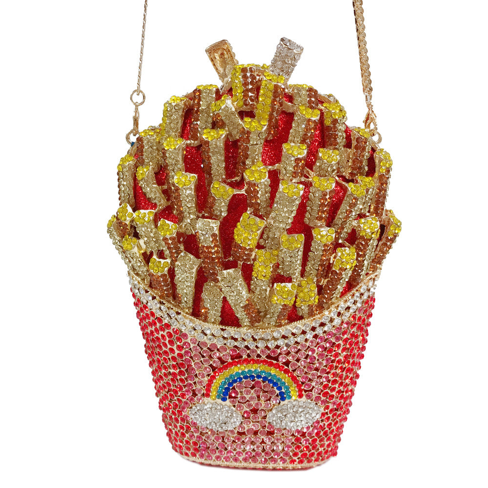 3D French Fries Crystal Evening Clutch Bag