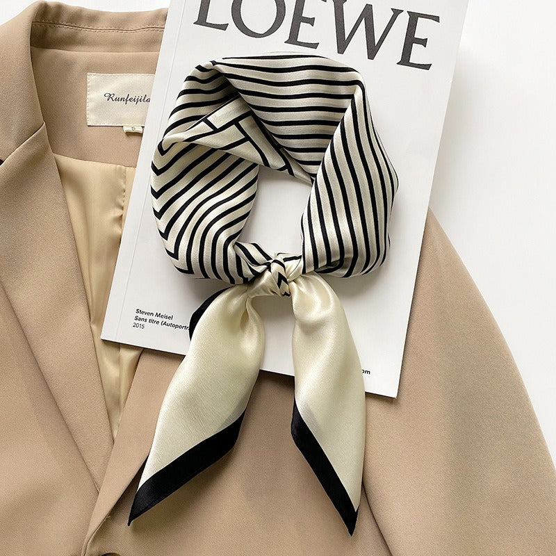 Playful Striped Mulberry Silk Square Scarf for Women