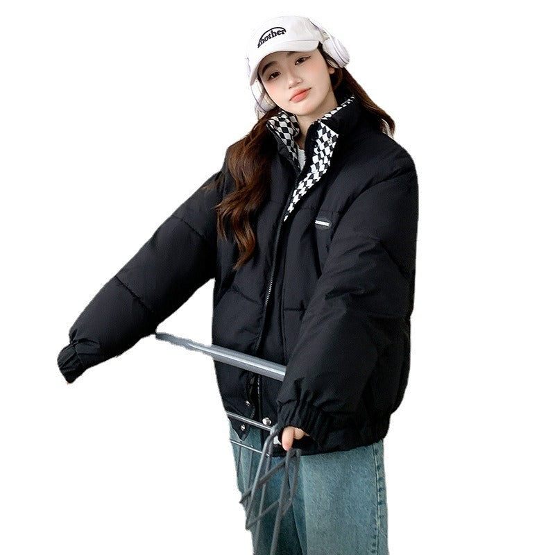 Harajuku Style Checkerboard Down Cotton Jacket for Women
