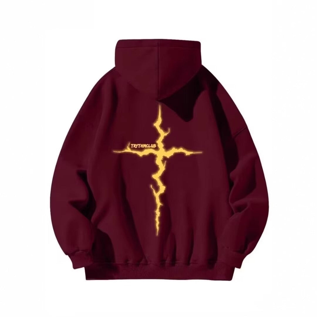 Lightning Cross Print Hoodie - Fleece-Lined