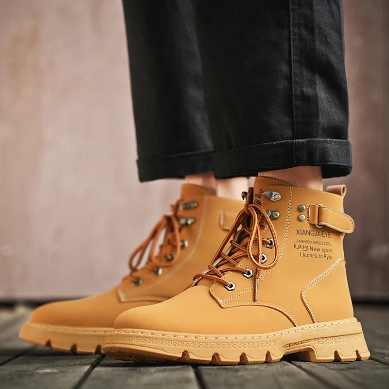 Harajuku Style Boots - Bold Yellow High Tops for Men