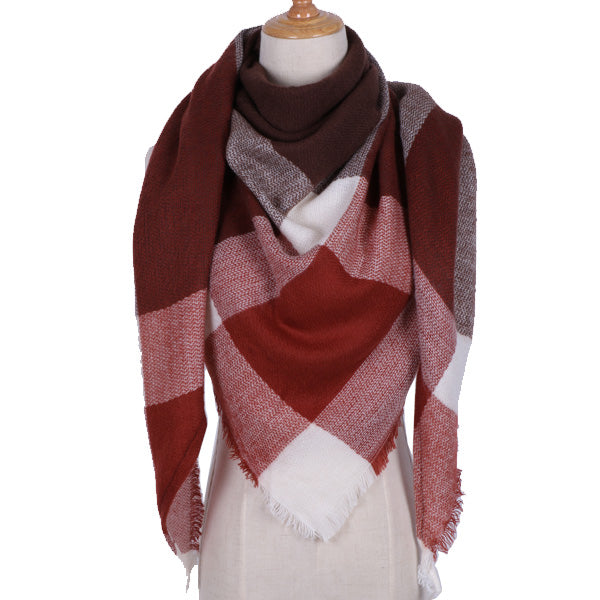 Harajuku Style Winter Triangle Scarf - Cashmere Plaid Shawl