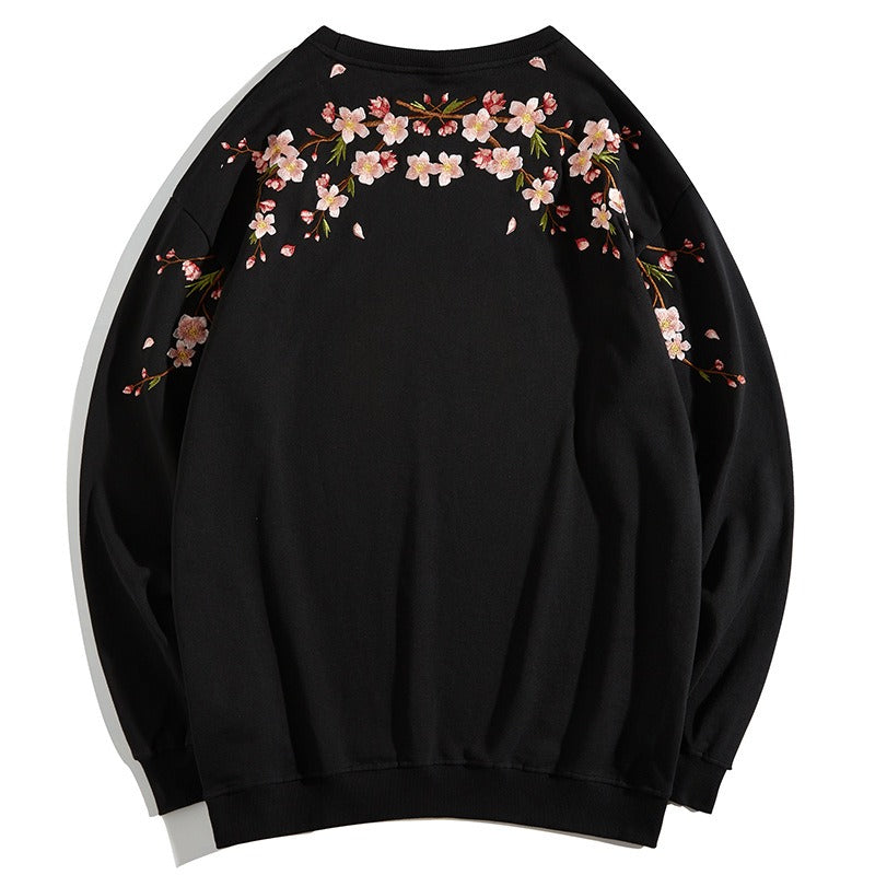 Harajuku Style Plus Size Plum Blossom Embroidered Sweatshirt