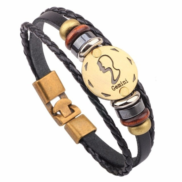 Vintage Horoscope Leather Bracelet for Men