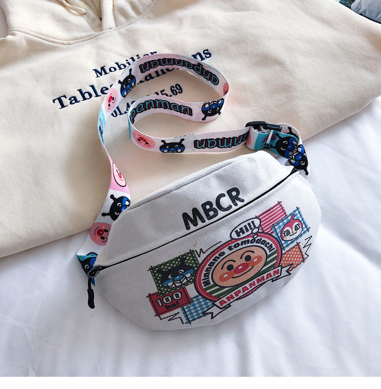 Playful White Anpanman Canvas Chest Bag