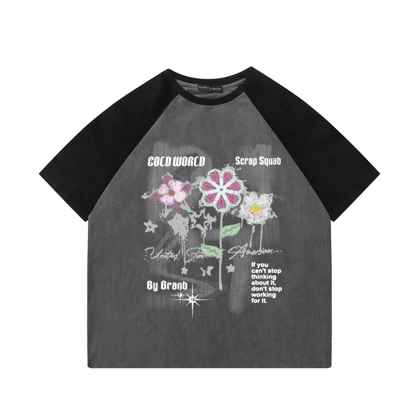 Harajuku Flower Graffiti Shoulder-Length Short-Sleeved Shirt — Bold Floral Harajuku Style