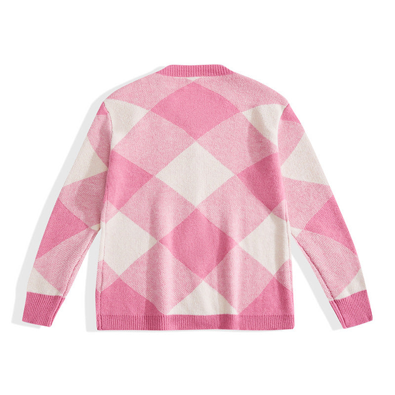 Playful Checker Pattern Cardigan for Women