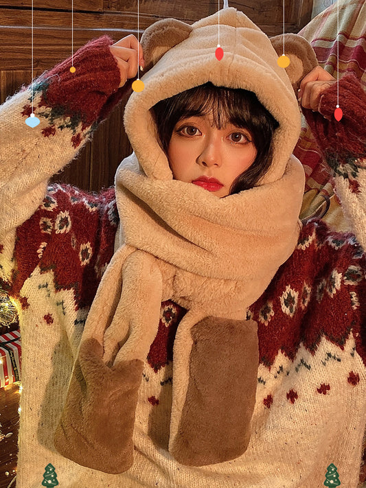 Playful Winter Bears Hat Gloves Scarf Set