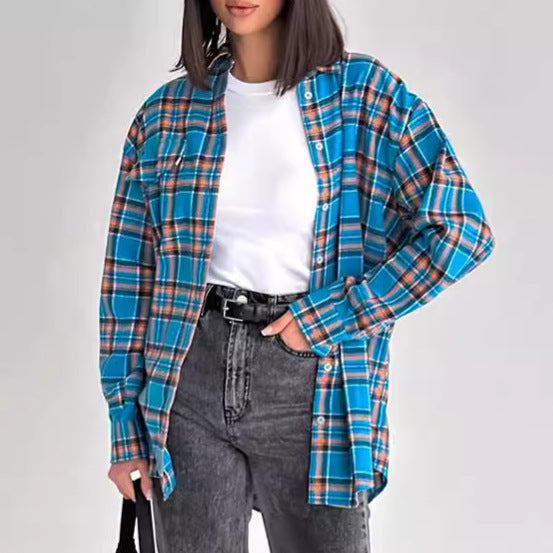Retro Plaid Long Sleeve Shirt for Harajuku Style