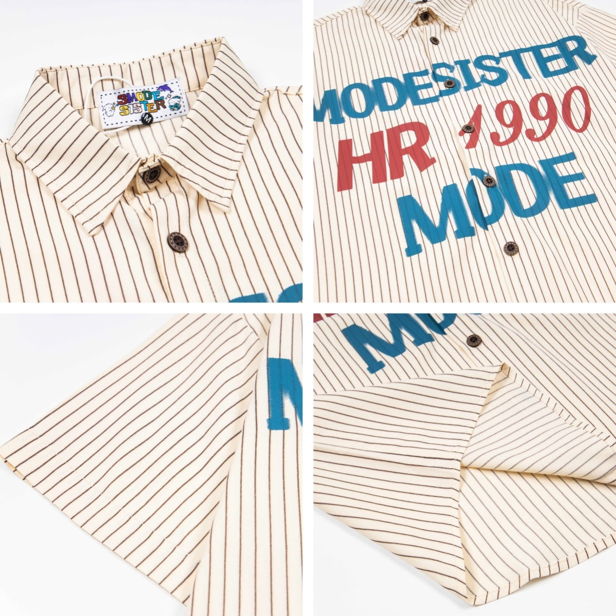 Harajuku Retro Letter Print Stripe Collar Shirt