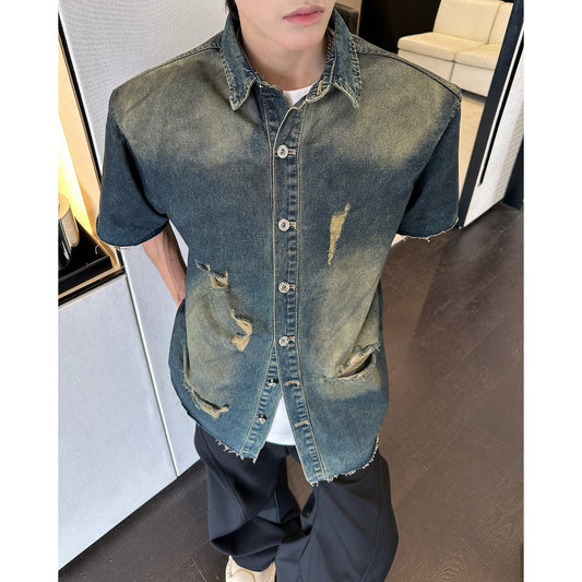 Ripped Denim Jacket - Short Sleeved with Shoulder Pads