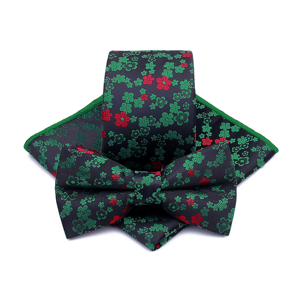 Polyester Tie Men's Jacquard Cashew Flower Floral Bow Tie Set