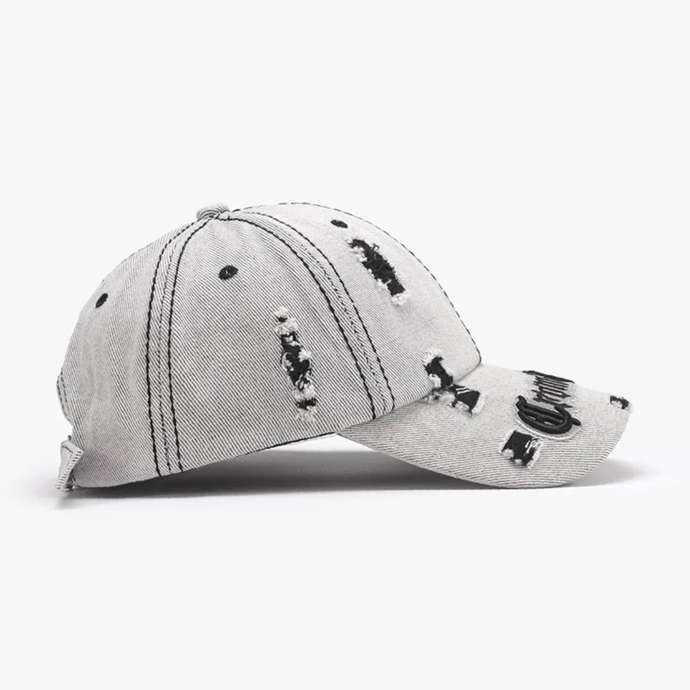 Distressed Embroidered Baseball Cap - Harajuku Style