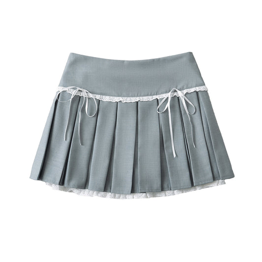 Bow Tie Lace Pleated Mini Skirt