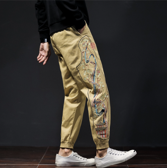 Harajuku Style Chinese Embroidered Loose Casual Trousers