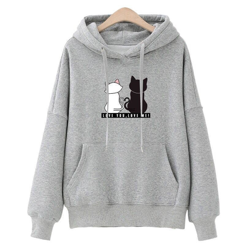 Cute Cat Print Harajuku Hoodie for Women