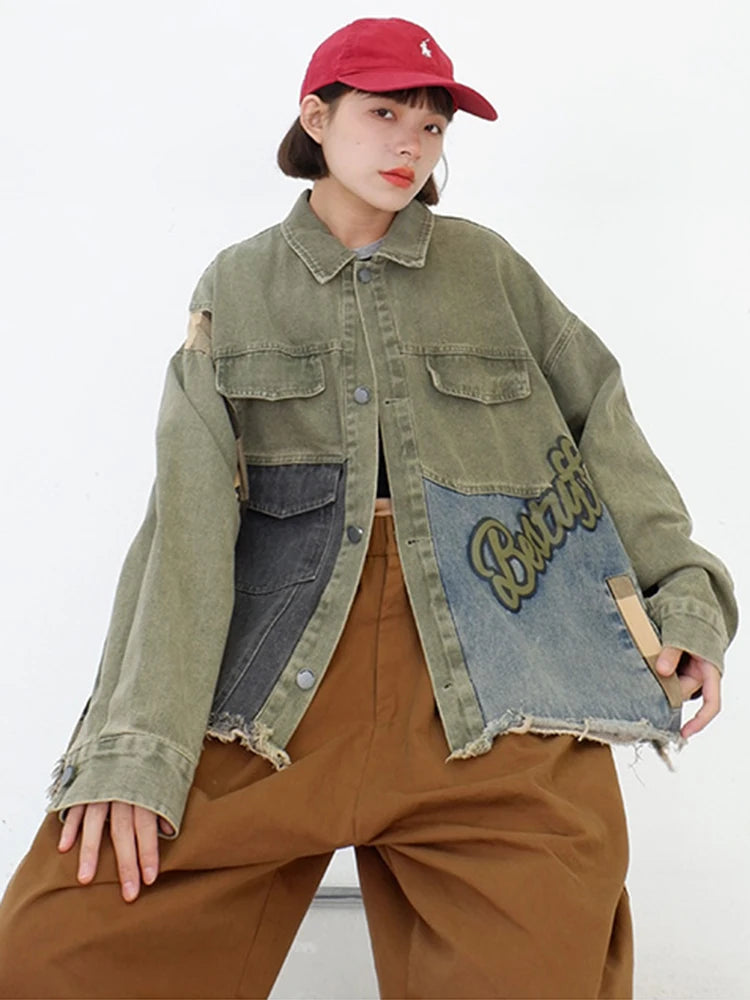 Irregular Patchwork Denim Coat - Harajuku Streetwear Jacket