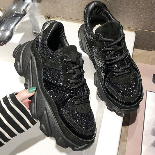 Harajuku Style Women’s Platform Sneakers – Chunky Black Wedges