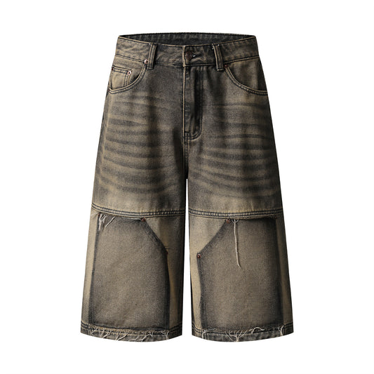 Washed Spliced Frayed Cuffed Jeans