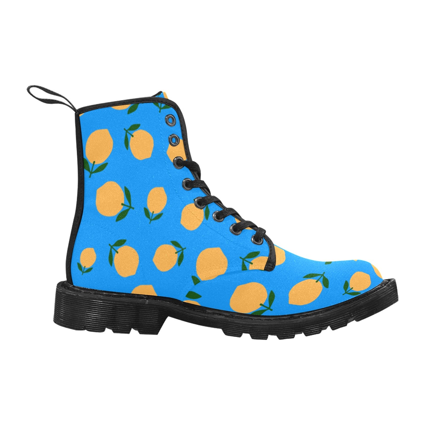 Yellow Fruit Blue Background Women's Lace Up Canvas Boots