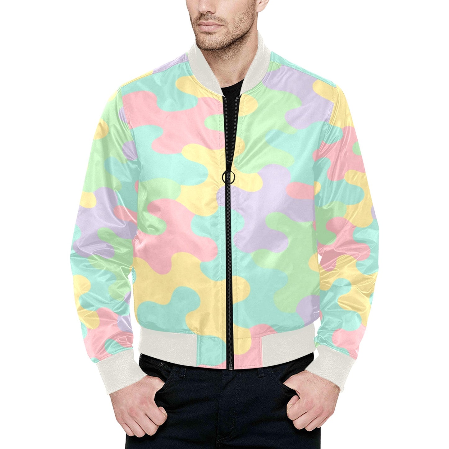 Harajuku Pastel Rainbow Camo Bomber Jacket