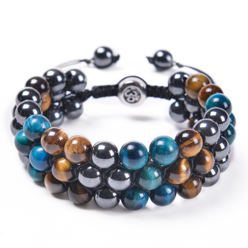 Adjustable 8MM Tiger Eye Woven Bracelet for Men