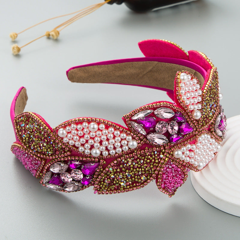 Rhinestone Pearl Leaf Baroque Headband