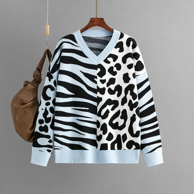 Autumn/Winter Leopard Color Block Sweater