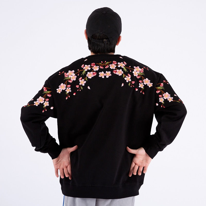 Harajuku Style Plus Size Plum Blossom Embroidered Sweatshirt