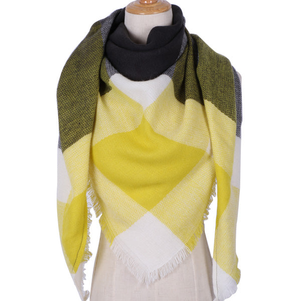Harajuku Style Winter Triangle Scarf - Cashmere Plaid Shawl