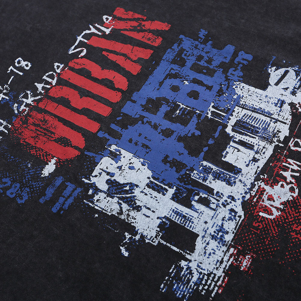 Graffiti Letter Print Faded Cotton Short Sleeve Tee