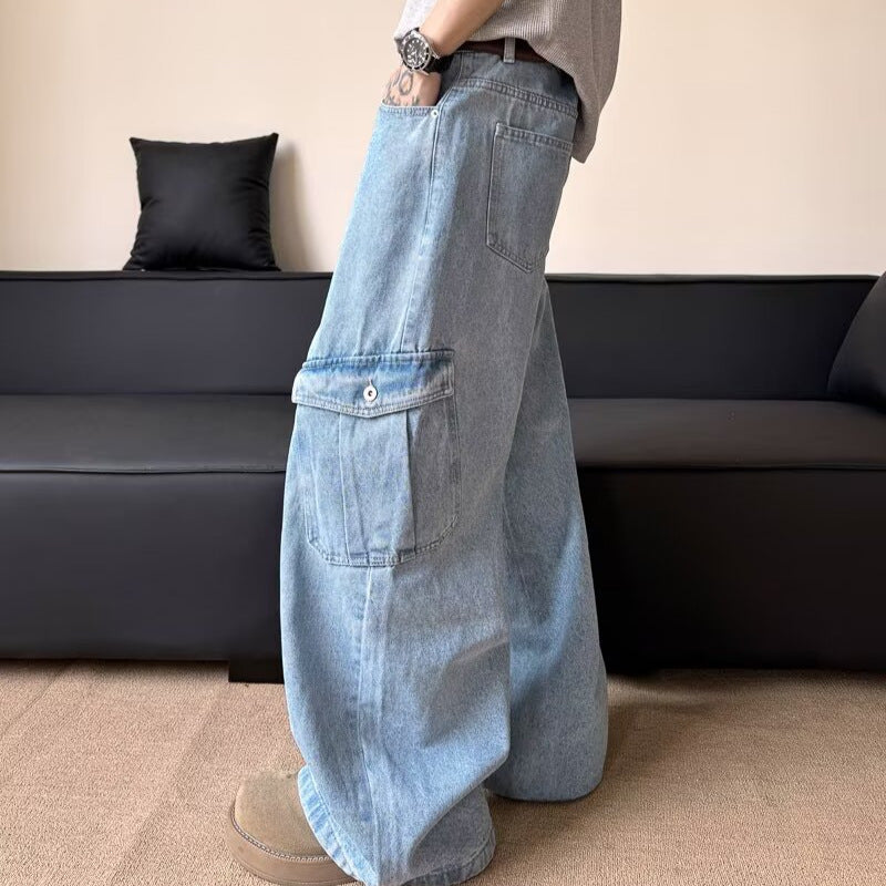 Large Pocket Workwear Denim Casual Pants