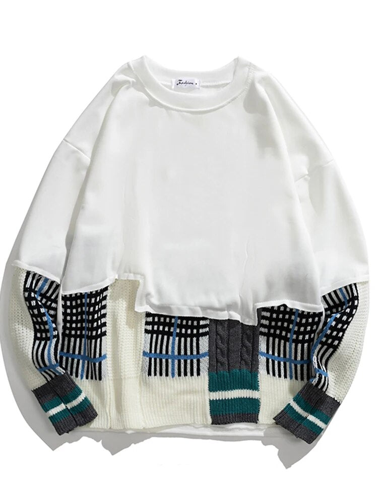 Harajuku Style Plaid Patchwork Sweater for Women
