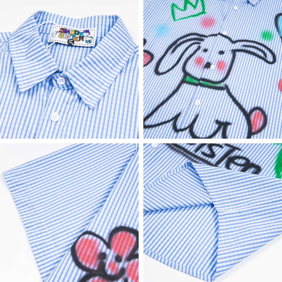 Fun Dog Graffiti Print Stripe Short Sleeve Shirt