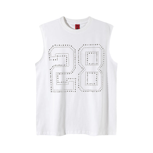 Rhinestone Number Design Sleeveless Vest