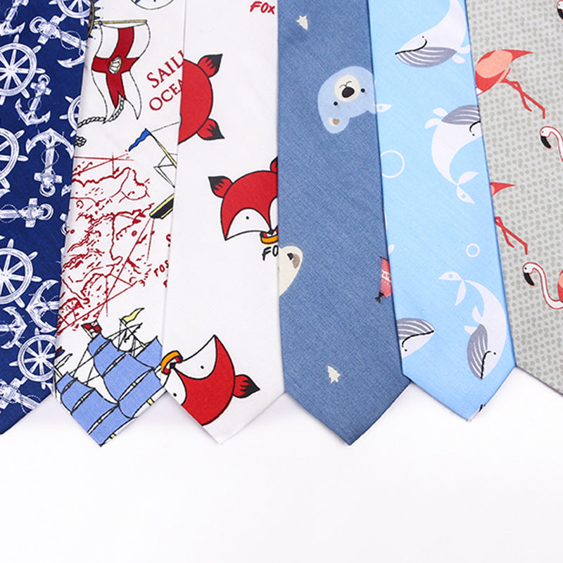 Printed Cartoon Cotton Neck Unisex Animal Pattern Tie