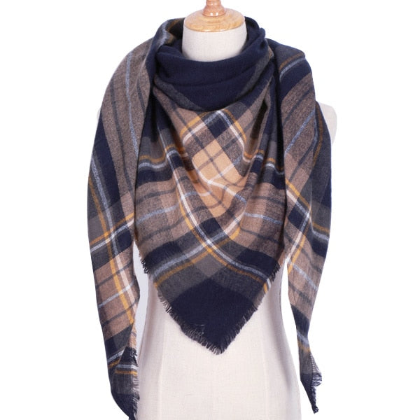 Harajuku Style Winter Triangle Scarf - Cashmere Plaid Shawl