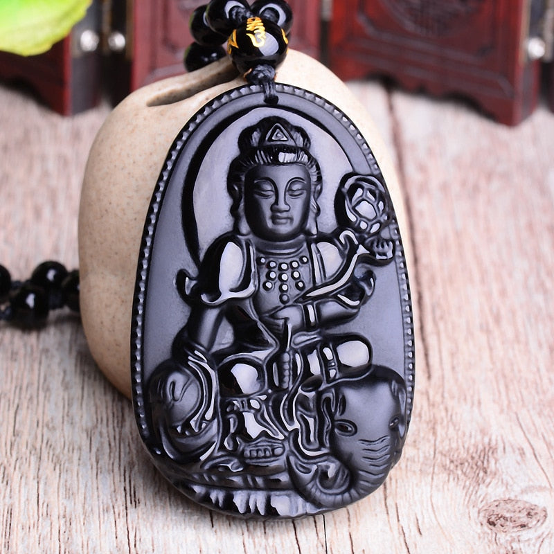 Black Obsidian Six Stars Lucky Amulet Pendant Necklace