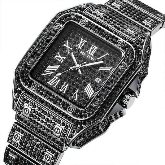 Luxury Square Diamond Quartz Watch for Men