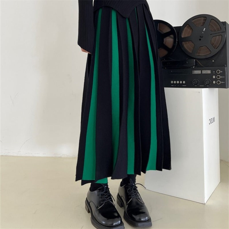 Harajuku Style Casual Hit Color Knitted A-Line Skirt