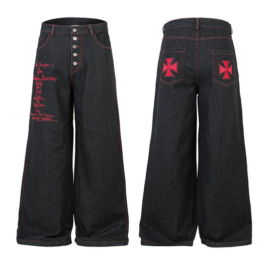 Harajuku Style Straight Jeans with Embroidery