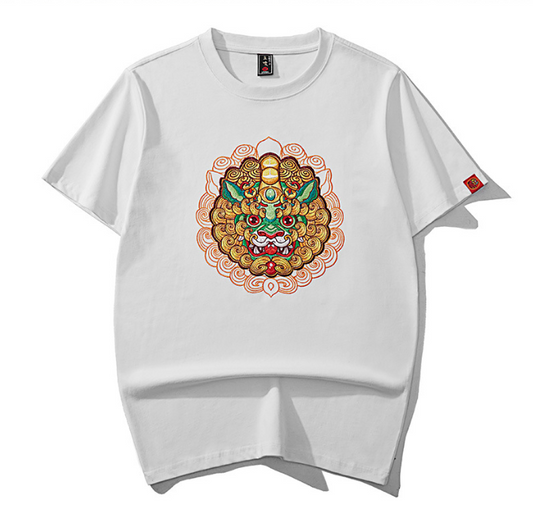 Heavy Industry Embroidery Pixiu Short Sleeve T-Shirt Undercoat Men Loose Summer Chinoiserie Cotton Short Sleeve Men