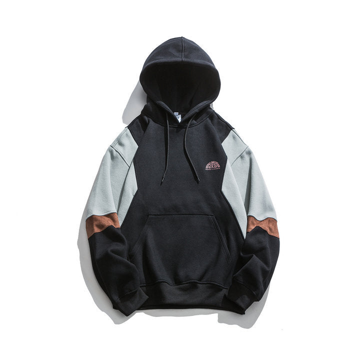 Harajuku Style Color Blocked Hooded Sweatshirt for Men